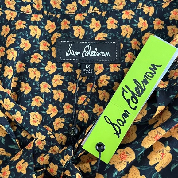 NWT Sam Edelman Black Yellow Floral Long Sleeve Ruffled Hem Maxi Dress sz 1XL - Picture 13 of 13